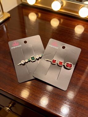 paparazzi Red and Emerald Gemstone Hair Pin Duo
